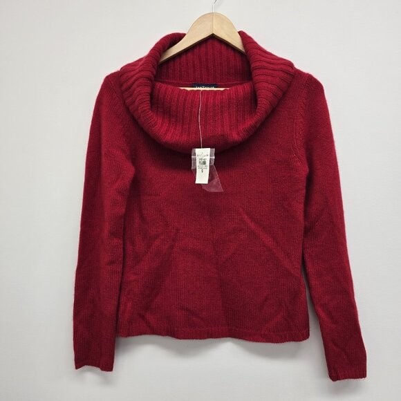NWT Ann Taylor 100% Cashmere Cowl Neck Sweater Size S Knit Pullover Red Holiday - Picture 1 of 7